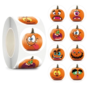 Happy Halloween Pumpkin Stickers Cartoon Adhesive Labels For Holiday Decor Kids Fun Party Favors Decorative Copperplate Paper Stickers