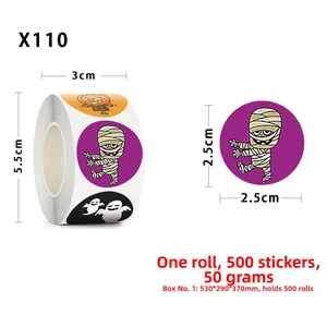 Detail view of 2.5cm Halloween stickers roll with pumpkin and ghost cartoon patterns