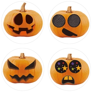 Rouleau de 500 autocollants citrouille d'Halloween avec quatre expressions de dessins animés