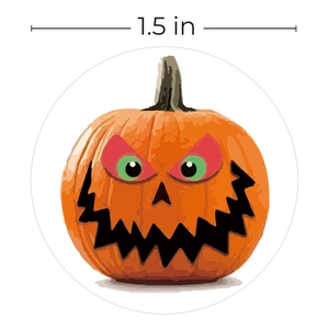 1.5 inch Halloween pumpkin stickers roll with cartoon jack-o-lantern face design