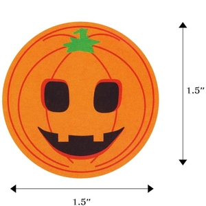 500-count 1.5 inch Halloween pumpkin stickers roll with classic orange jack-o'-lantern design