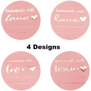 500 adesivi rosa 'homemade with love' con lamina d'oro in 4 diversi design