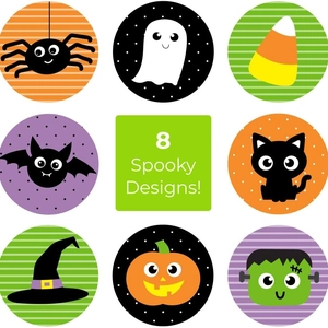 Rotolo di 500 adesivi di Halloween con 8 motivi spaventosi tra cui fantasmi e zucche