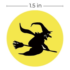 500pcs Halloween stickers featuring black witch silhouette design on 1.5 inch round labels