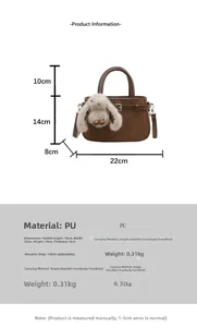 Sac bandoulière en cuir PU marron avec breloque lapin et dimensions de la bandoulière