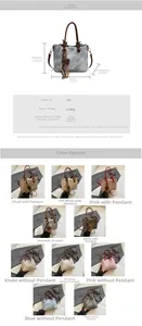Size chart and color selection of the PU leather bucket bag with bow charm details