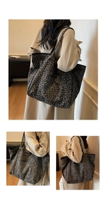 Detailed view of leopard print tote bag with spacious interior and durable canvas straps