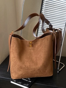 Fashion Leopard Print Suede PU Bucket Bag For Women Vintage Large Capacity Crossbody Shoulder Bag Gold Metal Lock Handbag
