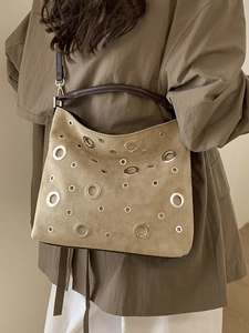 Women Minimalist PU Leather Underarm Bag Vintage Metal Eyelets Shoulder Crossbody Tote Dumpling Hobo Handbag Bag For Casual Daily Commuting