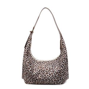 Large leopard print tote bag with adjustable brown leather strap for daily commute