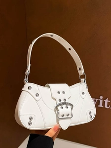 Women Vintage PU Leather Shoulder Bag Y2K Metal Buckle Rivet Crossbody Bag Punk Underarm Bag Fashion Streetwear Handbag