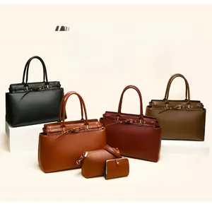 Set of minimalist PU leather tote, shoulder bag and wallet in multiple colors