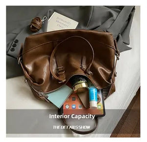 Detail showing the large internal capacity of the brown tote bag for daily essentials
