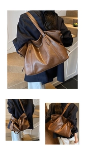 Détails du sac cabas marron vintage avec rivets en métal et bandoulière réglable
