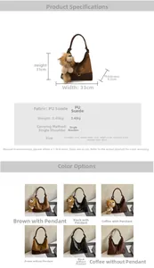 Detailed size specifications and color comparison of the suede PU leather tote bags