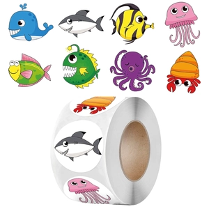 Cartoon Ocean Animal Reward Stickers Roll For Kids Sea Creature Whale Shark Pattern Decorative Labels For Teacher Student School