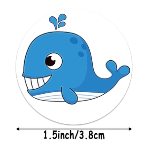 Single 1.5-inch round reward sticker with cute blue cartoon whale for children