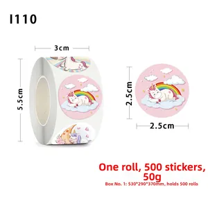 Unicorn reward stickers roll with dimensions 2.5cm diameter and 500 pieces per roll