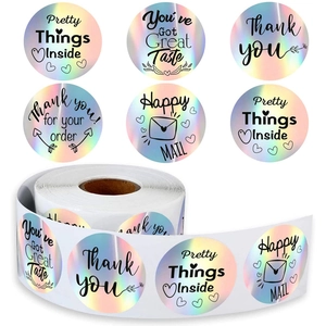 Pegatinas Holográficas Arcoíris Thank You Etiquetas Láser Redondas Para Embalaje De Pequeñas Empresas Sello De Sobre Rollo