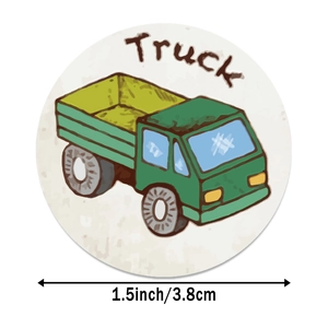 Autocollants de récompense camion vert pour enfants, étiquettes rondes de 1,5 pouces