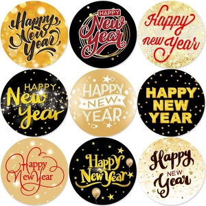 500pcs 1.5 inch Happy New Year stickers with 8 patterns for gift sealing and holiday decor