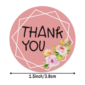 500-roll 1.5 inch pink floral Thank You stickers for business packaging and sealing