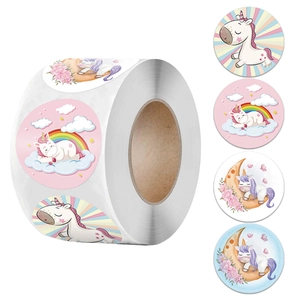 Unicorn Cartoon Reward Stickers Round Self Adhesive Decorative Labels For Kids Teacher Classroom Animal Theme Stickers