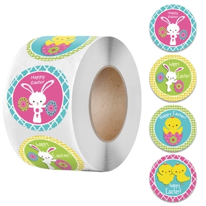 Happy Easter Roll Stickers Round Bunny Chick Egg Labels For Gift Wrapping Sealing Decoration DIY Arts Crafts Festive Labels