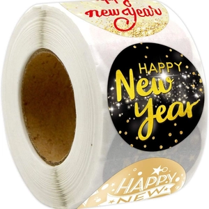 Happy New Year Circular Self-Adhesive Labels For Gift Box Envelope Sealing Festive Party Decoration Copperplate Paper Decorative Stickers