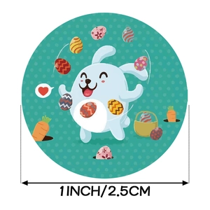 Easter bunny and colorful eggs decorative round sticker roll with 1-inch diameter size