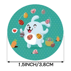 Easter bunny stickers roll with colorful eggs and carrots, 1.5 inch decorative seals