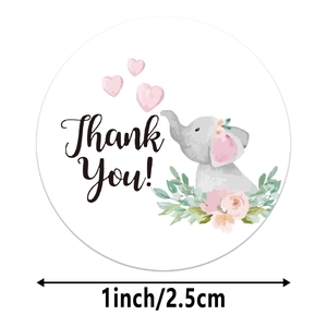 Cartoon elephant Thank You stickers for gift wrapping and handmade crafts decoration