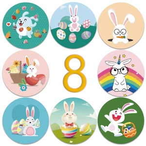 Set of 8 colorful Easter bunny stickers for gift wrapping and DIY crafts decoration
