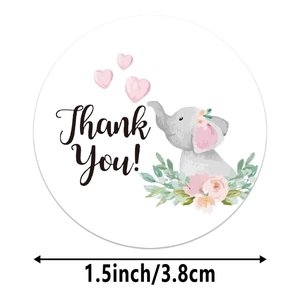 1.5-inch round watercolor elephant thank you stickers for crafts and gift wrapping