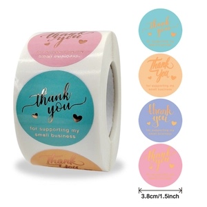 Roll of 1.5 inch colorful gold foil Thank You stickers for small business packaging