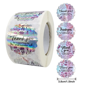 3.8cm holographic rainbow thank you stickers roll for small business packaging