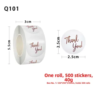 Detail showing 2.5cm diameter roll of 500 Thank You gold foil transparent stickers