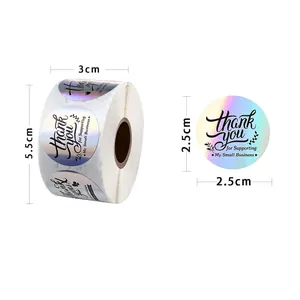 Roll of 500 iridescent rainbow laser Thank You business stickers for shipping decor