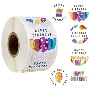 Colorful Happy Birthday Decorative Labels Roll With Balloon Candle Designs For Gift Wrapping Party Favors Sealing Stickers