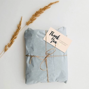Laser thank you cards 5x9cm with twine and holographic effect for small business packaging