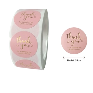 Rouleau de 500 étiquettes merci roses et dorées de 2,5 cm pour petites entreprises