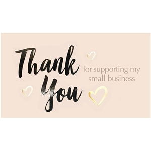 Pink Thank You For Supporting My Small Business Card Gold Heart Printed Business Package Insert Corporate Appreciation Card