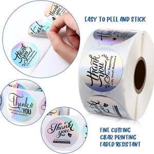 Rainbow holographic thank you stickers roll for small business packaging and decoration