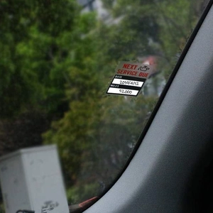 Car next service due window stickers for oil change and maintenance reminder labels