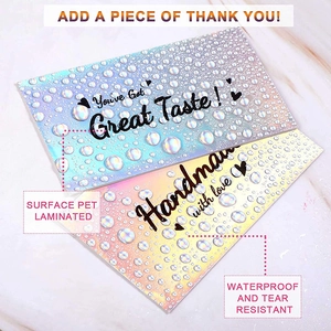 Holographic thank you cards with 3D water drops, waterproof PET material on marble background