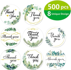 Detail view of 8 unique succulent Thank You stickers, 500 pcs per roll for gift sealing