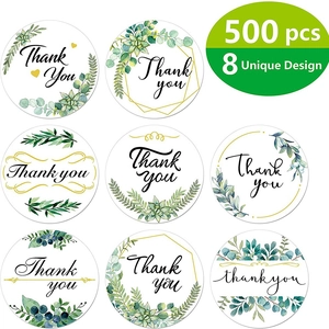 Roll of 500 thank you stickers with 8 unique succulent plant designs for packaging