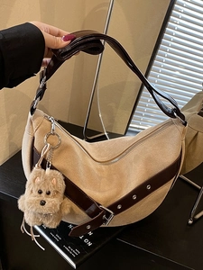 Fashion Suede PU Leather Hobo Bag Women Retro Crescent Crossbody Bag Large Capacity Shoulder Bag With Belt Buckle Daily Use