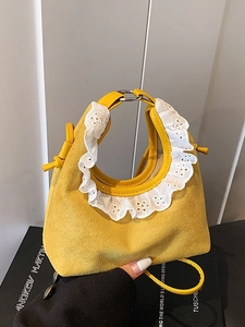 Sac Seau Mini pour Femmes avec Bordure en Dentelle à Volants PU Suédine Sac Bandoulière Style Vintage Petit Sac à Main pour le Quotidien