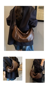 Close-up of dark brown soft leather hobo bag with vintage texture and knot detail